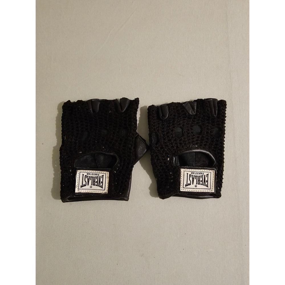 Everlast One Size Fingerless Weightlifting Gloves Black Leather Mesh Vintage
